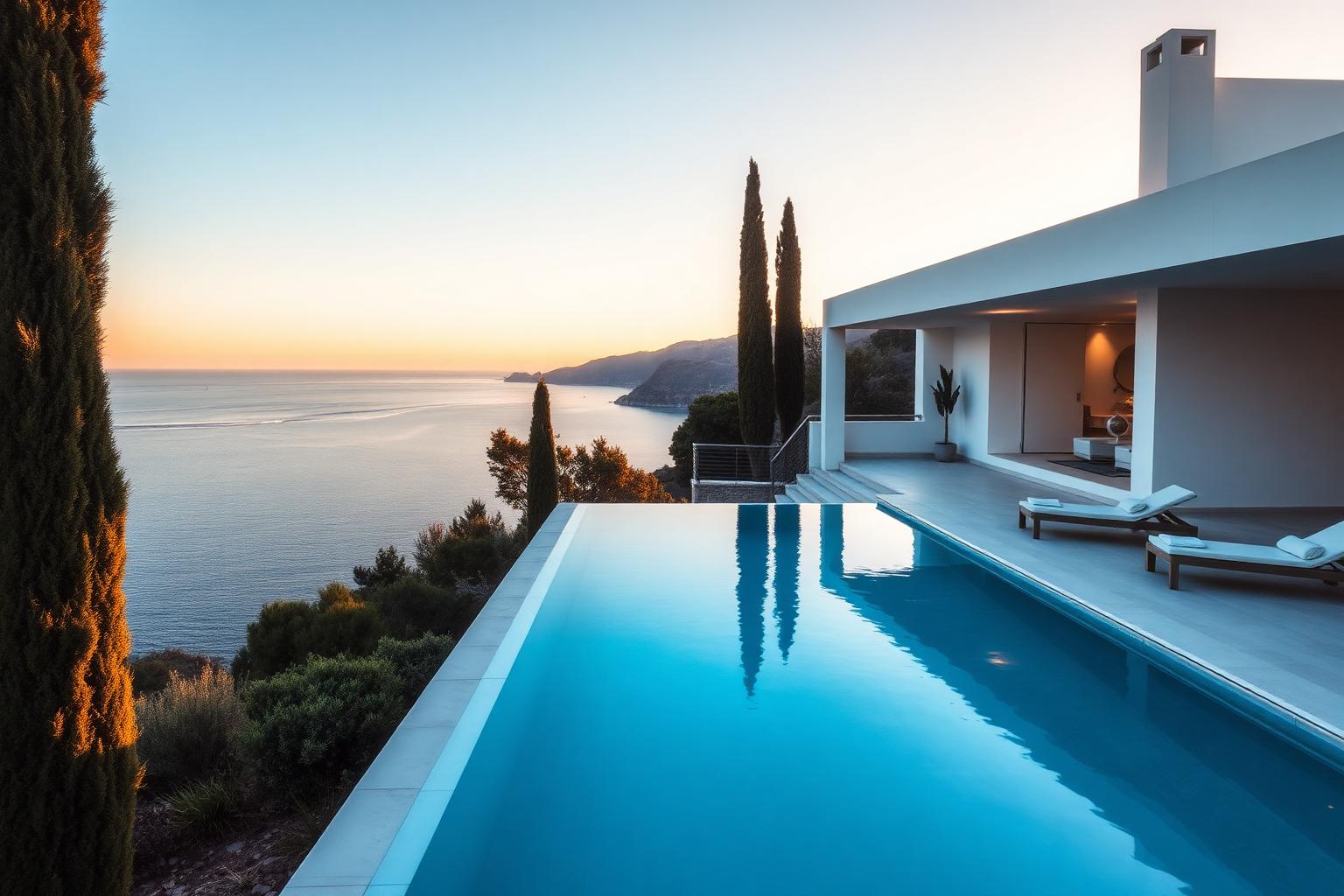 Villa moderna di lusso con piscina a sfioro affacciata sul mare in Costa Azzurra